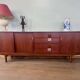 Scandinavian teak sideboard, 230 cm long, with 3 doors and 4 drawers.