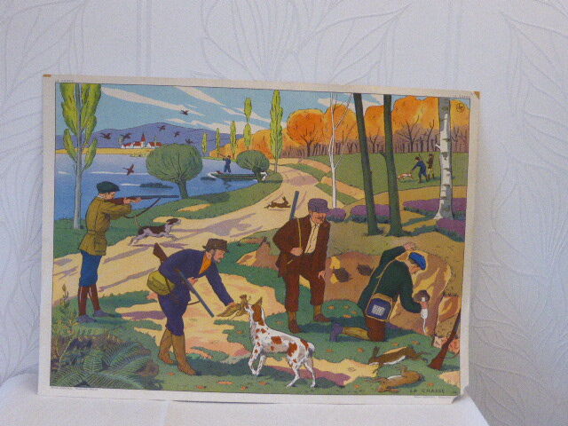 School poster editions Nightingale Montmorillon Vienna, hunting and fair vintage 1960