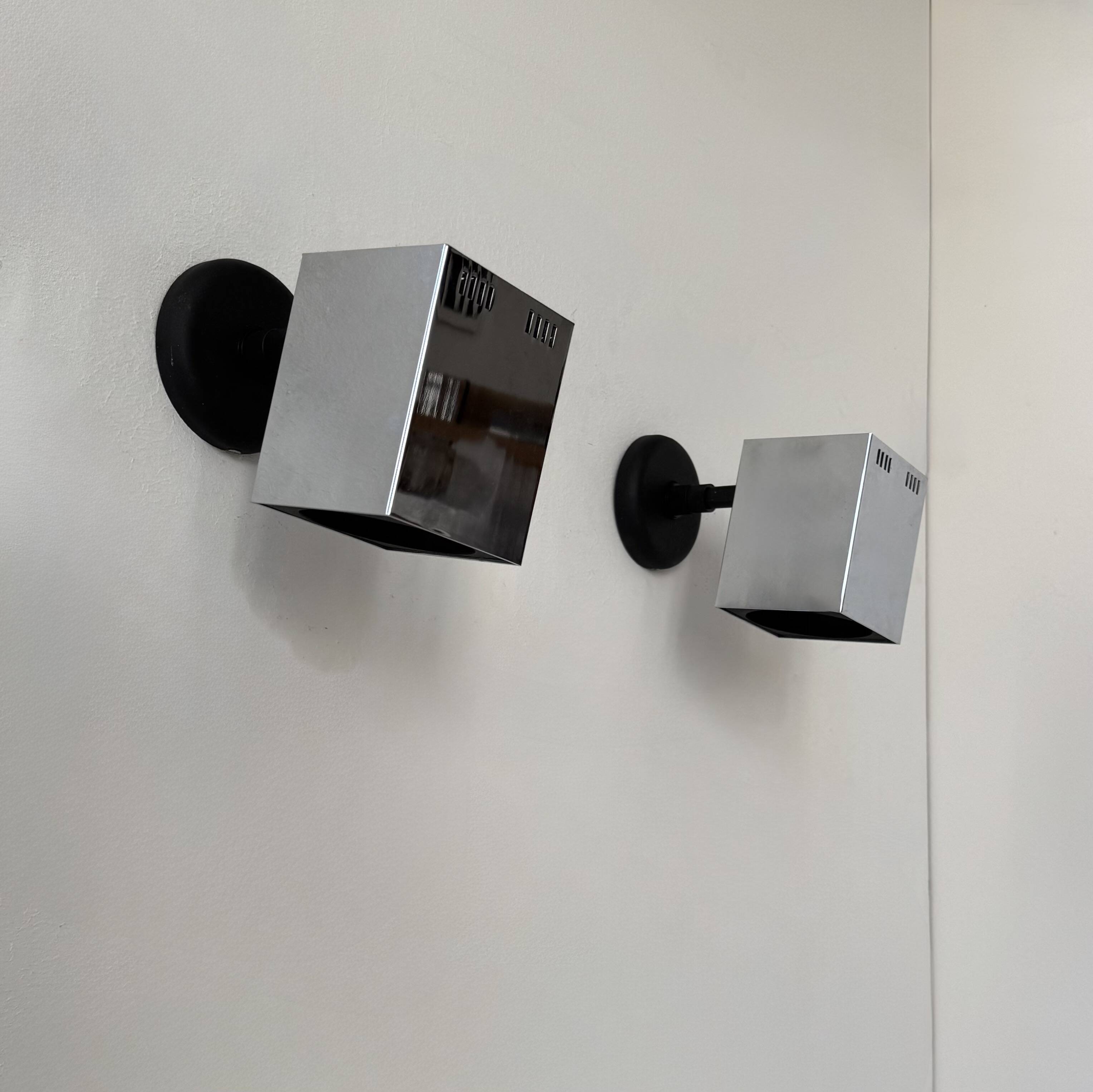 Pair of vintage adjustable wall lights, chrome-plated metal, France, 1970