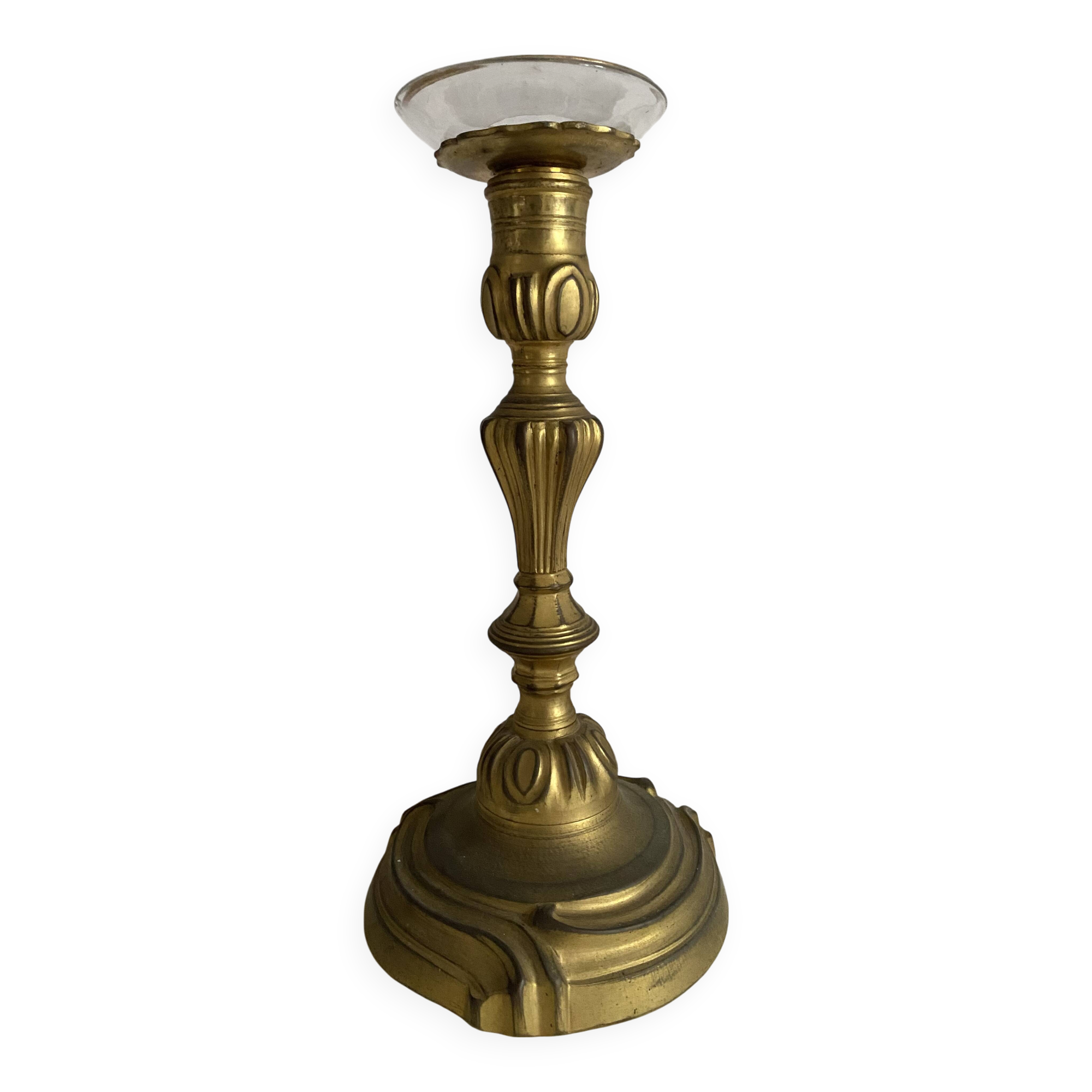 Large antique bronze candle holder 26 cm Louis XV style