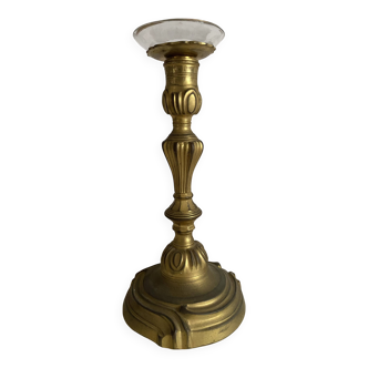 Grand bougeoir ancien en bronze  26 cm style Louis XV