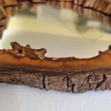 Vintage mirror with live edges in burl wood, signed, 1970s, 36 cm