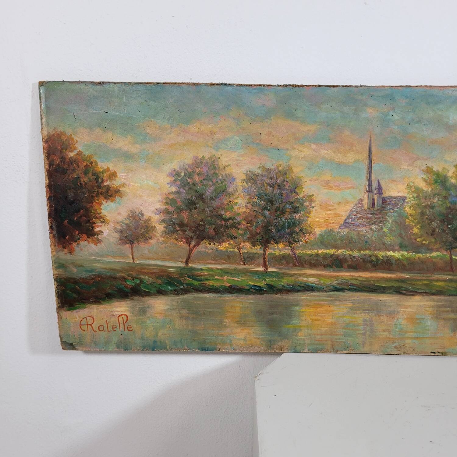 Table Painting Old landscape signed circa 1960