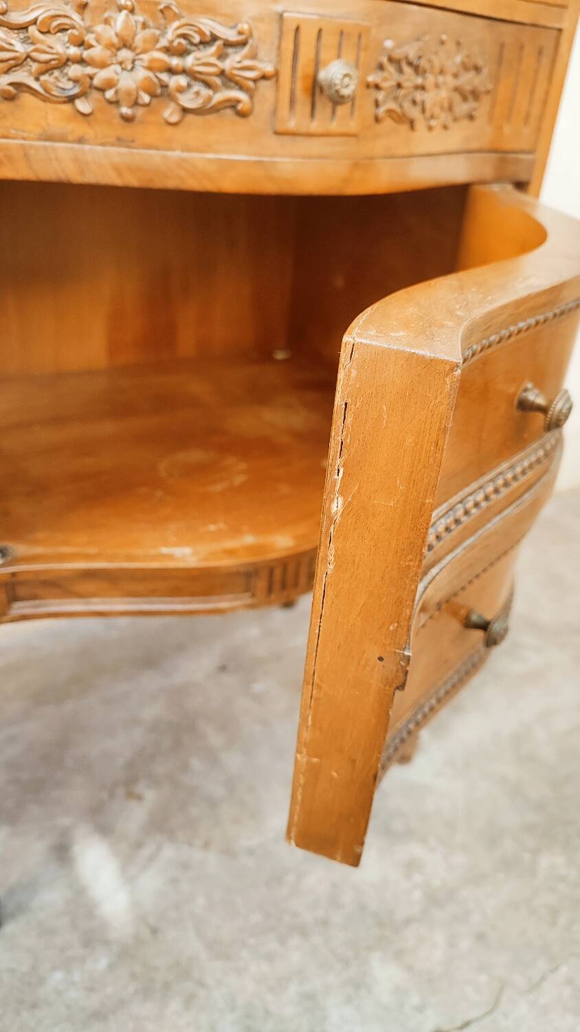 Pair of walnut crossbow chests of drawers