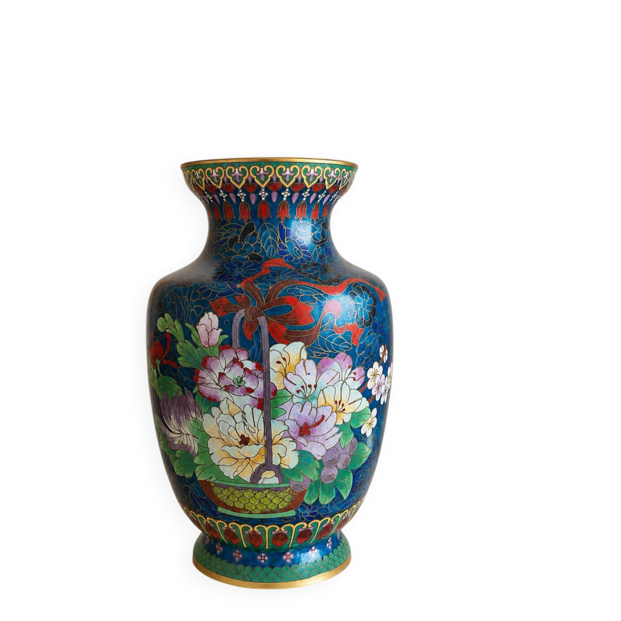 Large Asian cloisonné brass vase