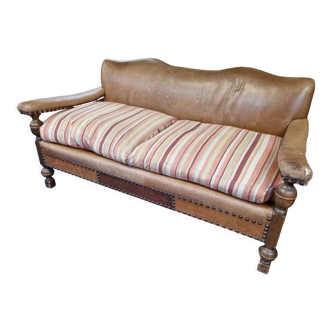 Club bench in leather and fabric