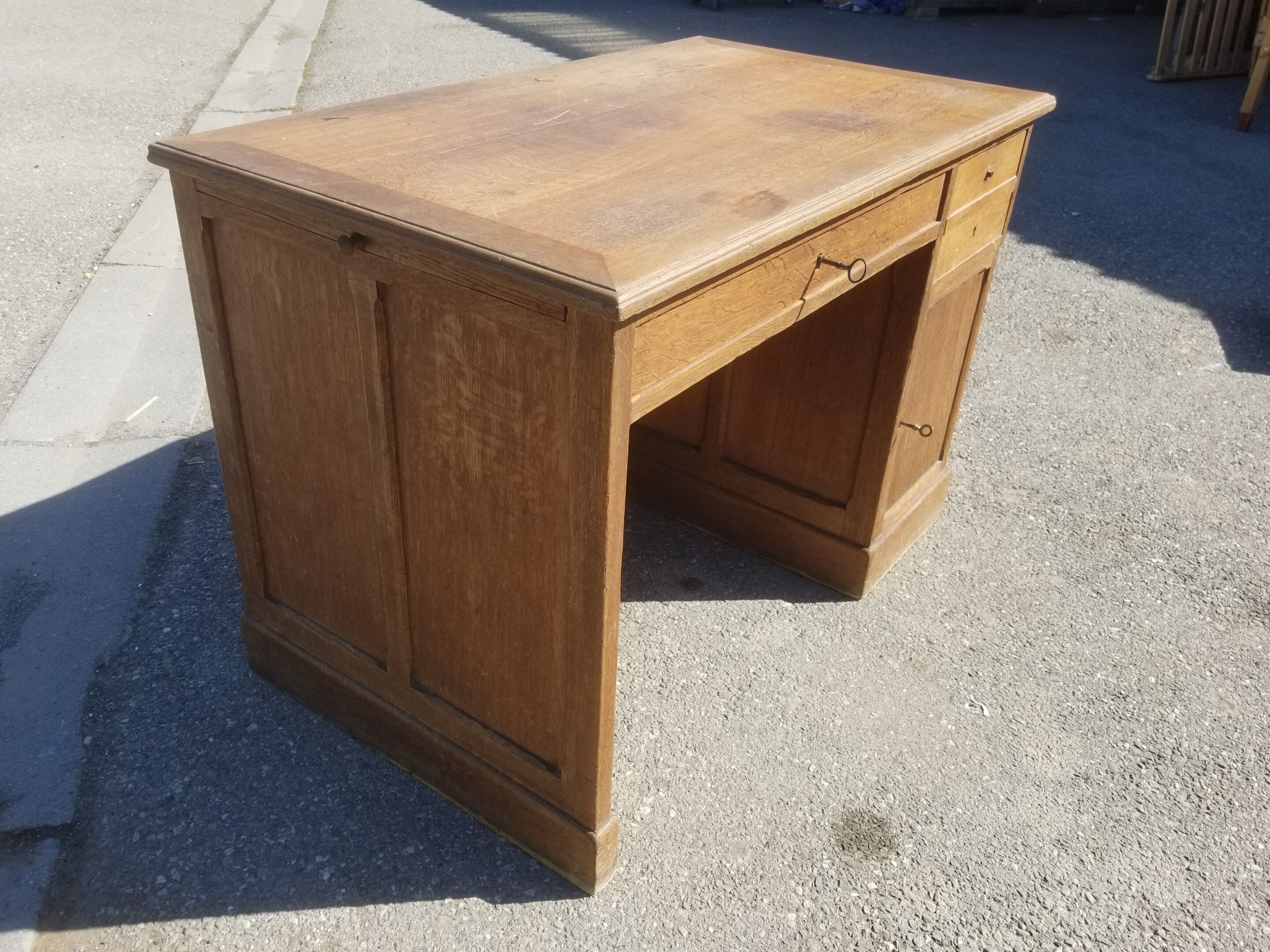 Old wooden administration office with sliding shelf
