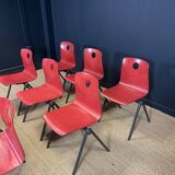 Set of 12 Galvanitas S30 raspberry red and grey steel chairs from the 70s