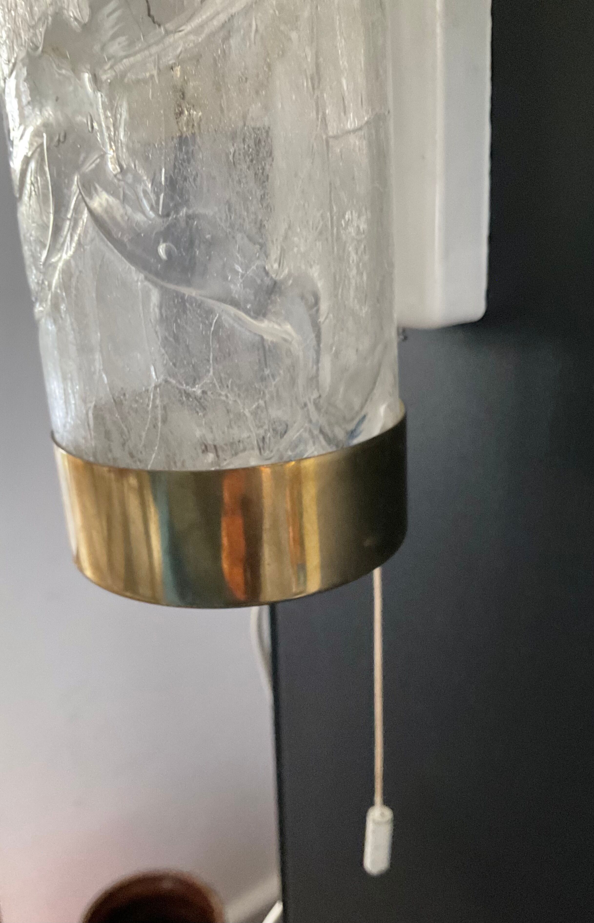Vintage wall lamp in glass and brass 70s