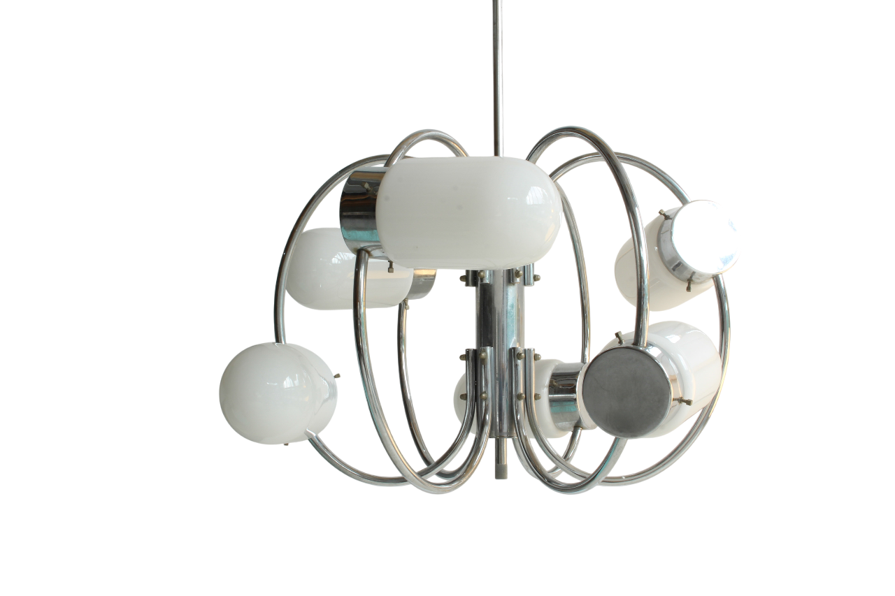 Space Age chrome-plated stylish pendant ceiling lamp, 1970s