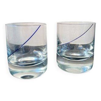 Krosno 10 cm blue rimmed crystal glasses