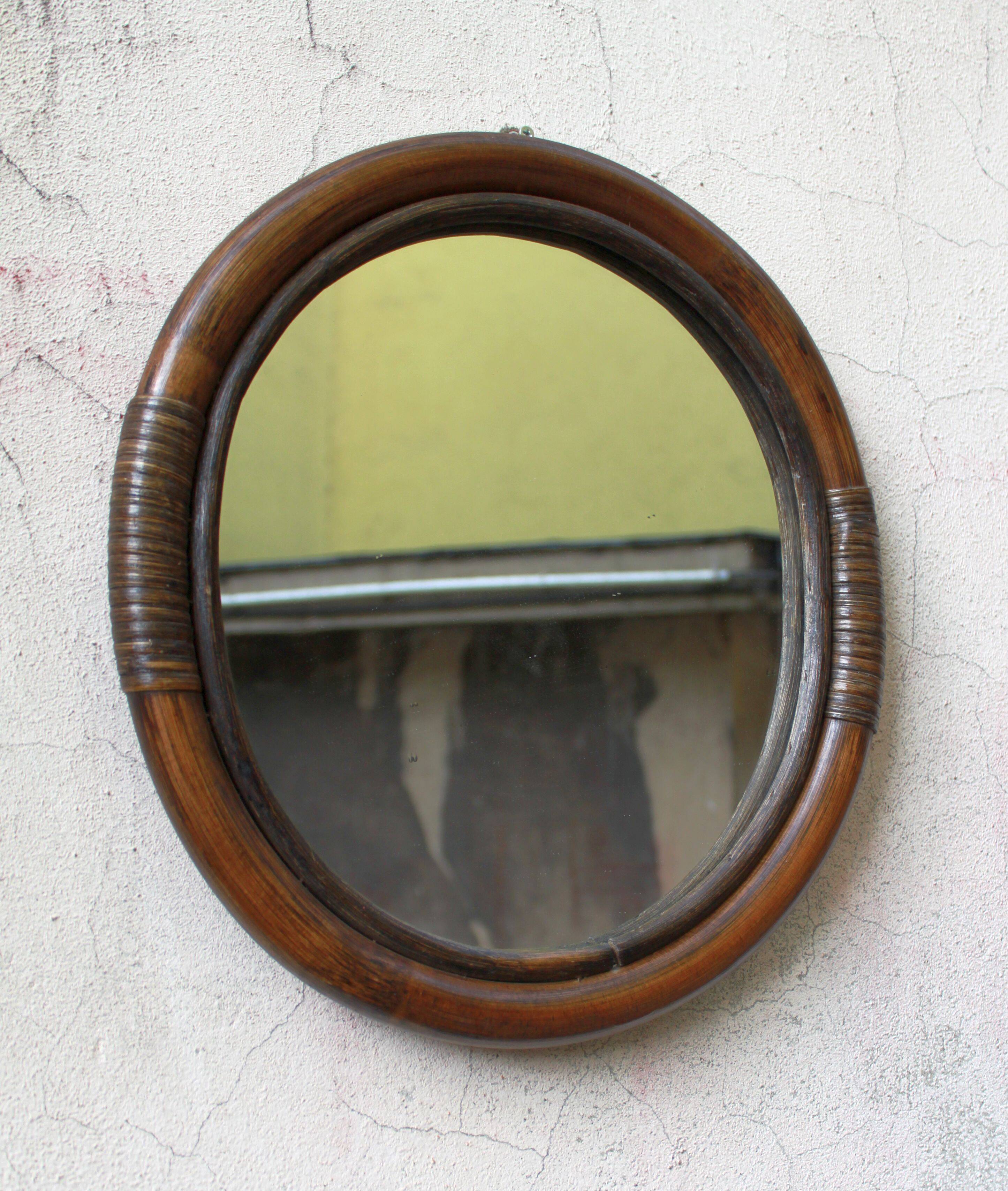 Oval bamboo mirror, 60's.