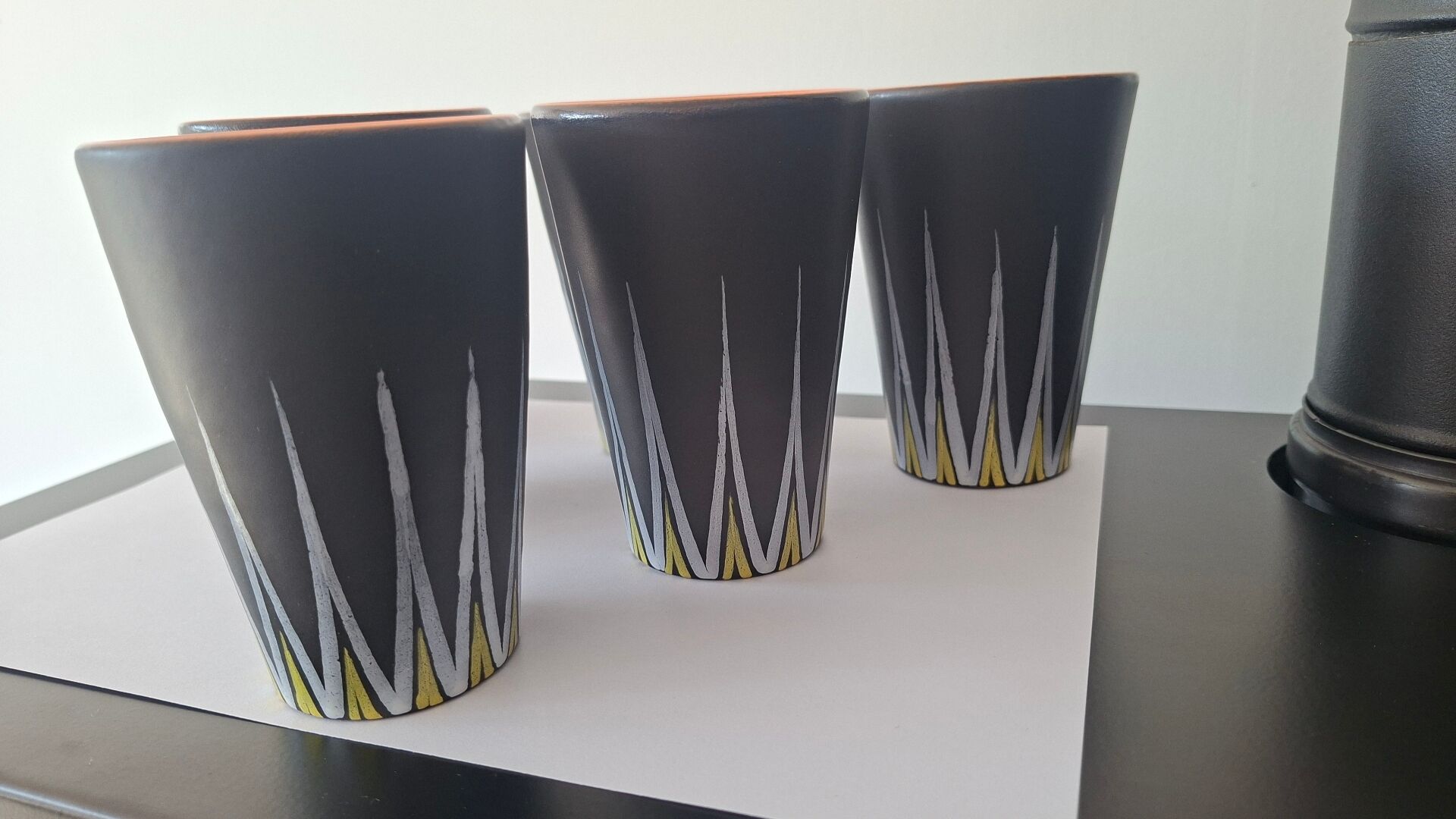 Six Orange and Black Ceramic Vases Vallauris André Baud