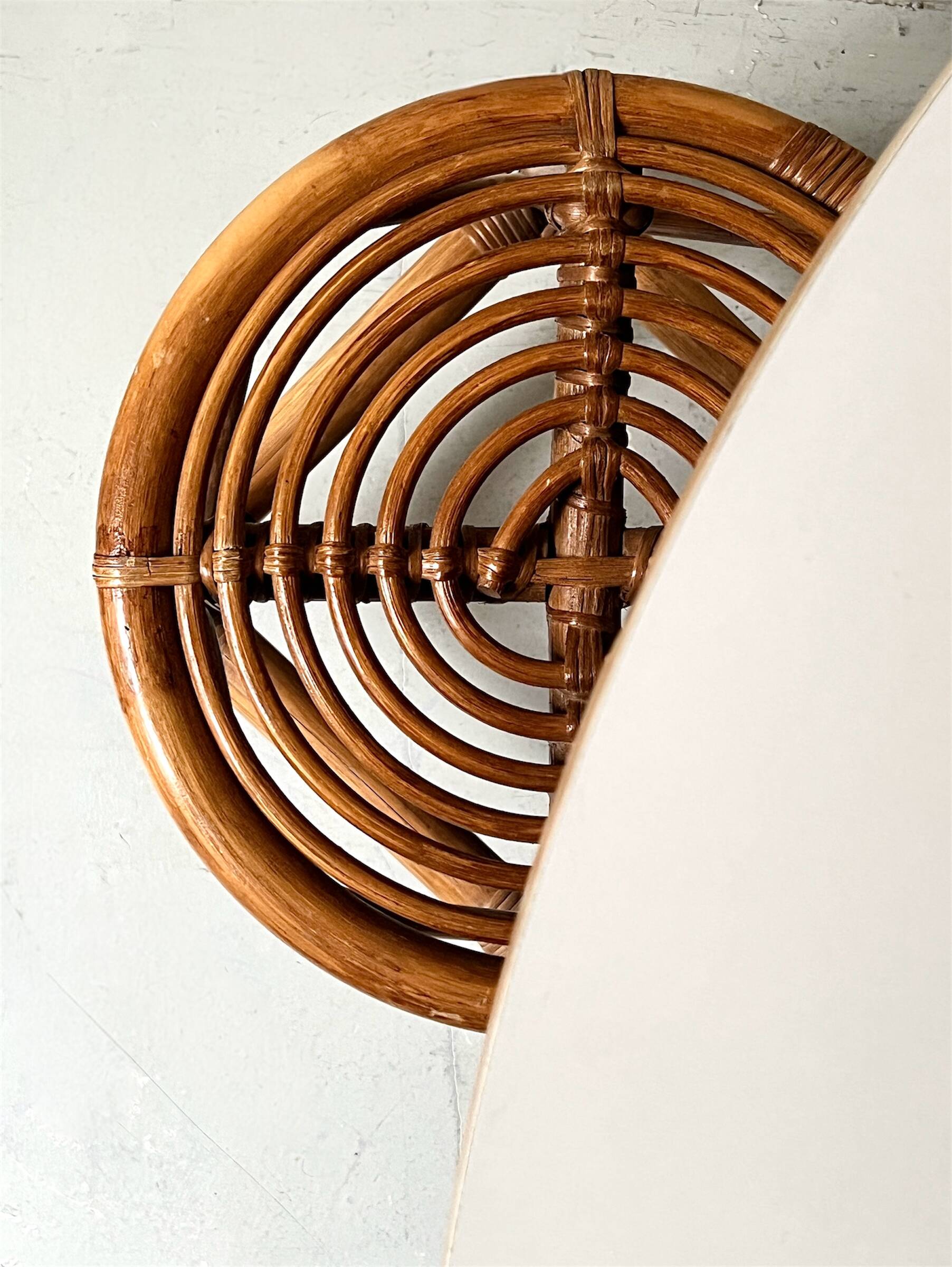 Vintage spiral rattan stool, France 1950