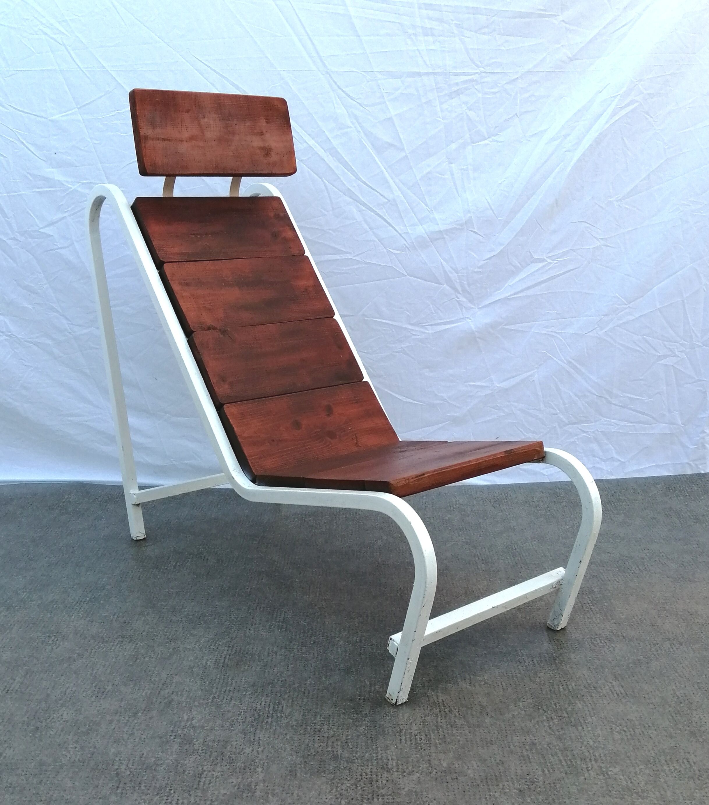 Very original lounge chair inside, outside from 1950, metal and wood