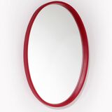 Large Vintage Mirror with Red Leatherette Frame