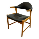 Danish armchair in oak and black leather