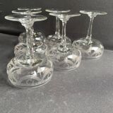 6 ½ crystal guilloché champagne glasses – Art nouveau
