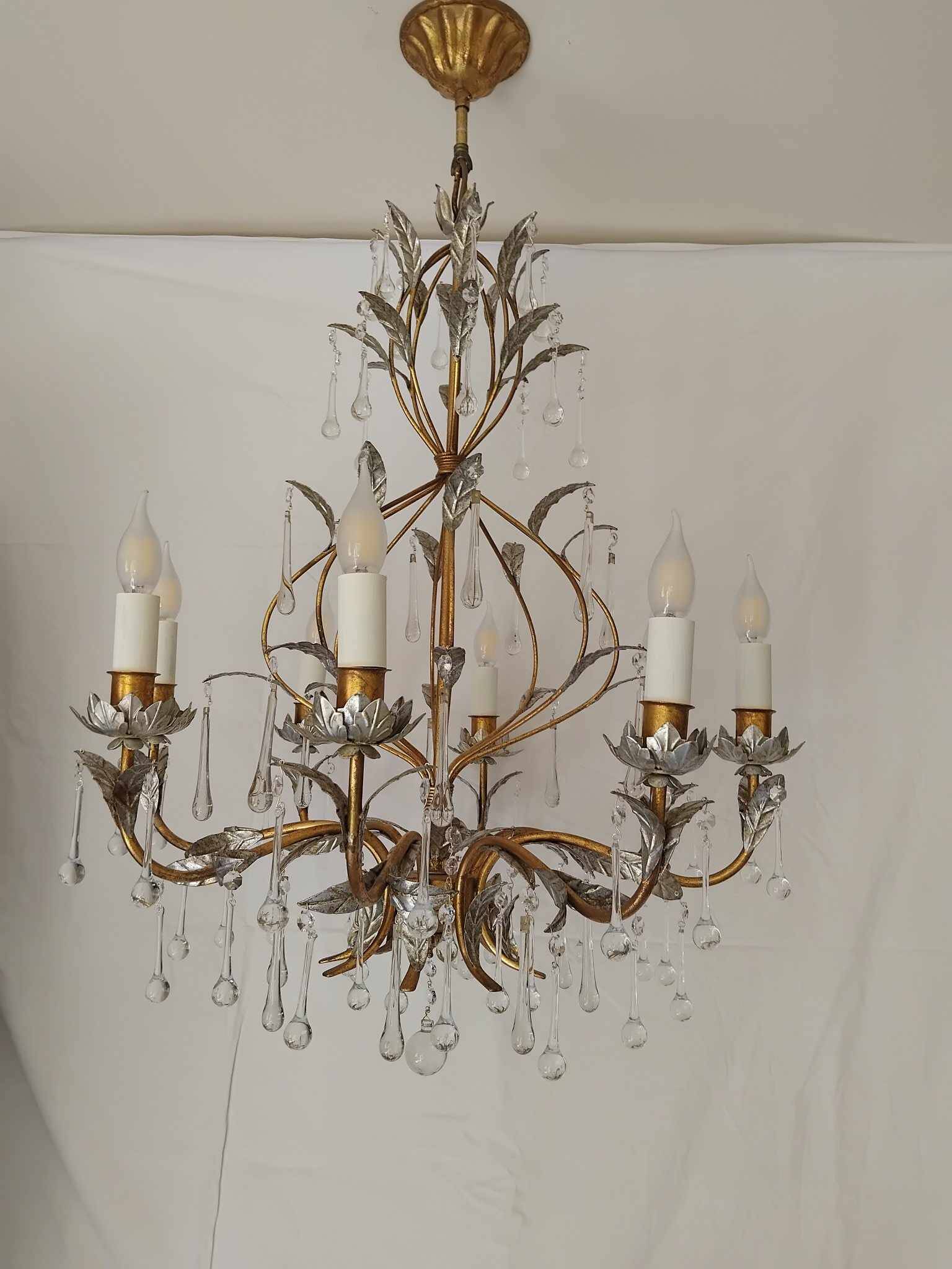 Holywood Regency 70's 8-light chandelier
