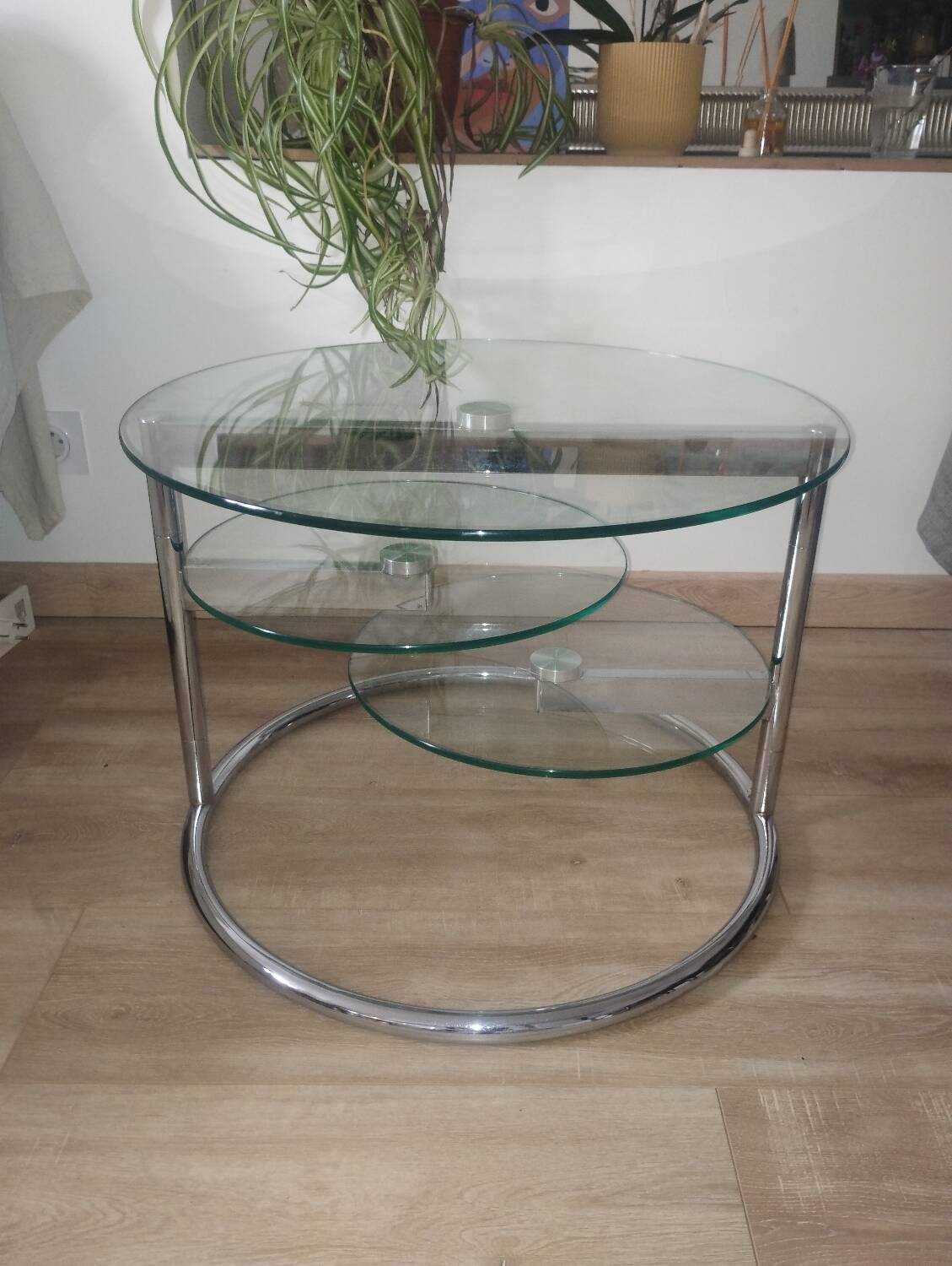 Table Basse en Verre et Métal Chromé