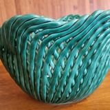 Vintage pot cover in woven slip green basket