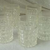 5 verres gobelets en verre taille effet pointe de diamant annees 70