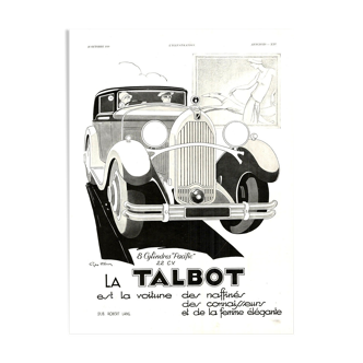 Affiche vintage années 30 Talbot Auto