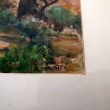Aquarelle sur papier "Soir d'Automne, en Aveyron (vers Vendeloves)" signée, André Duculty (1912-1990)