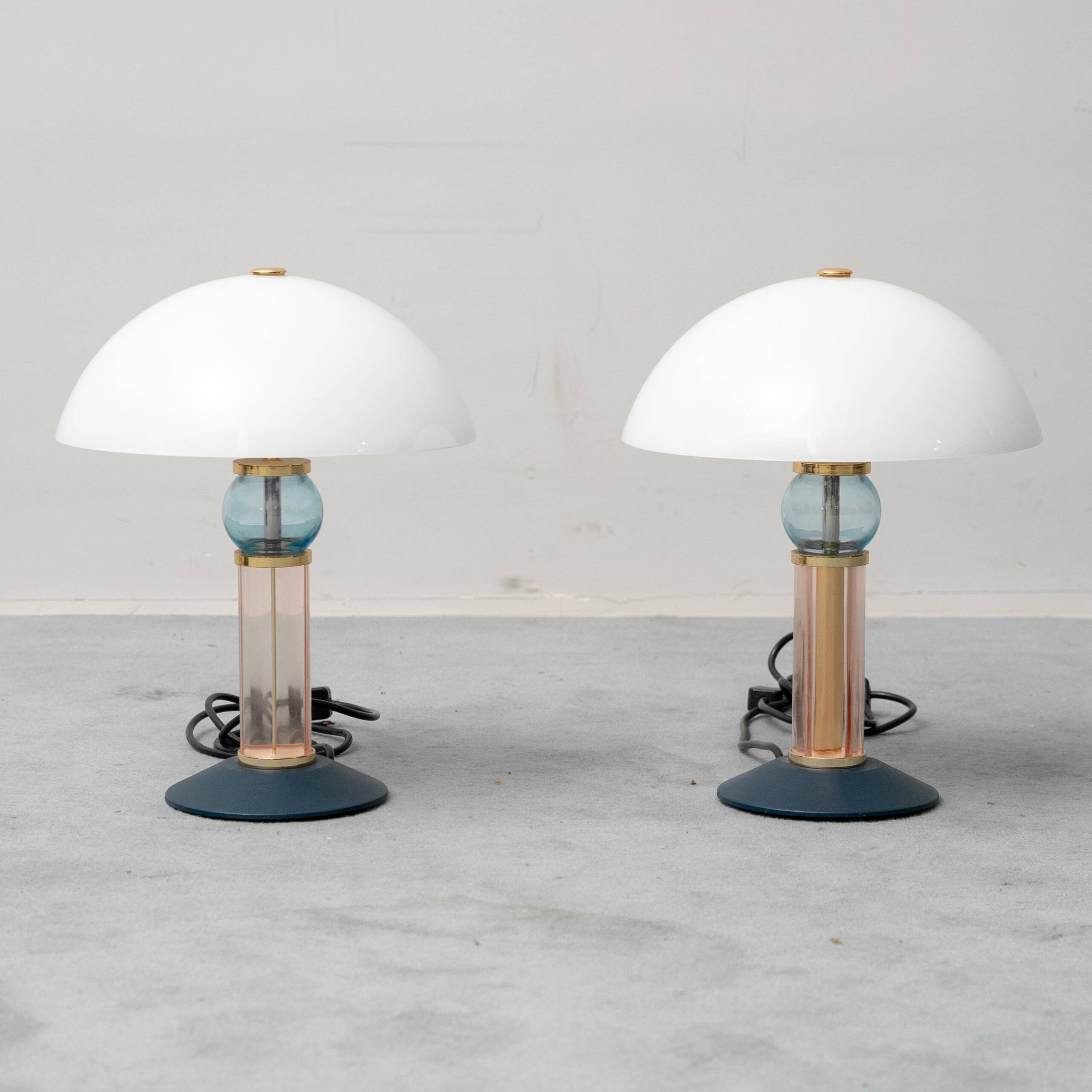Pair of vintage Auras table lamps in glass, 1980s design, modernist