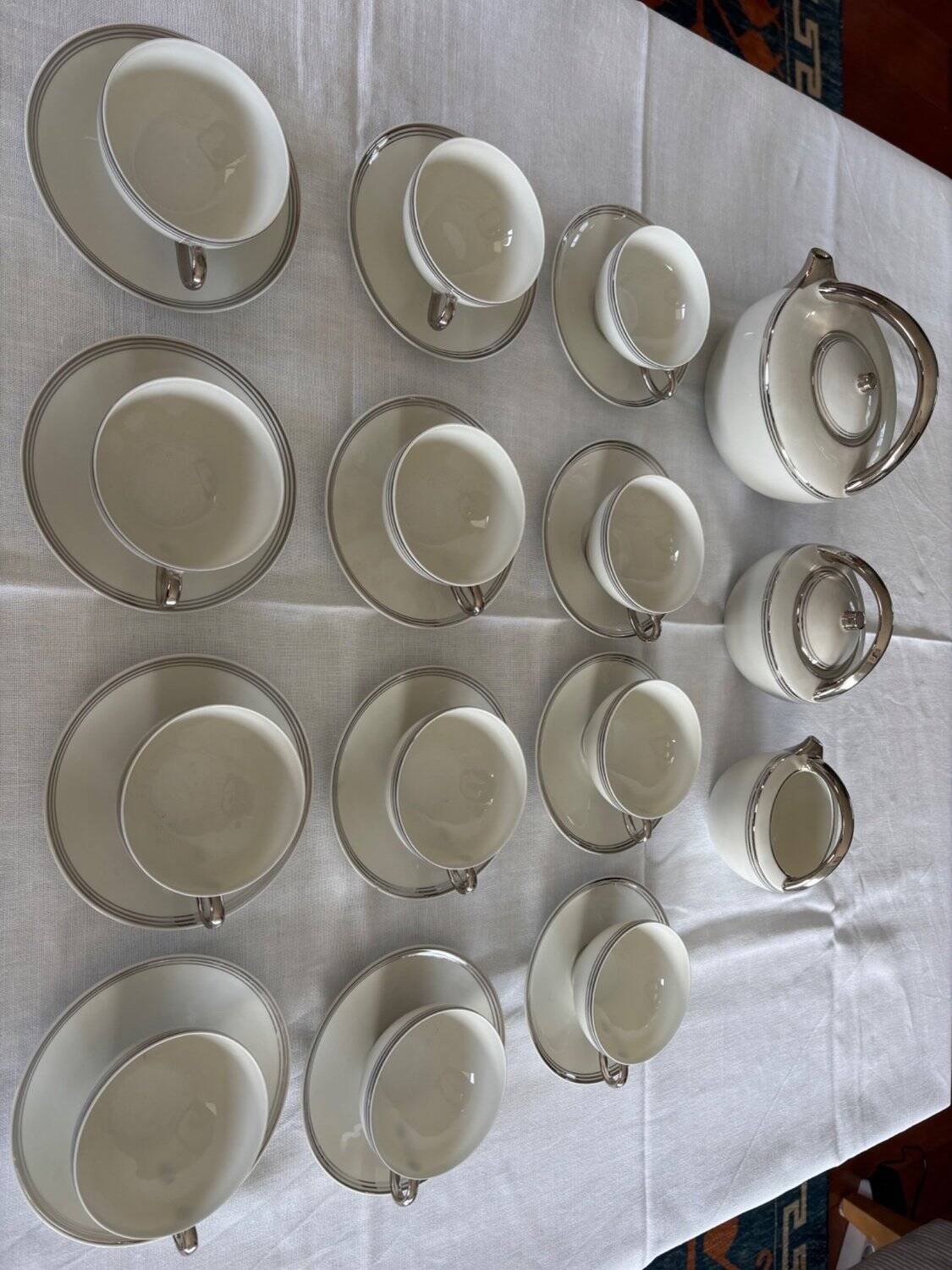 Limoges porcelain tea service Charles Ahrenfeldt silver trim Beautiful É