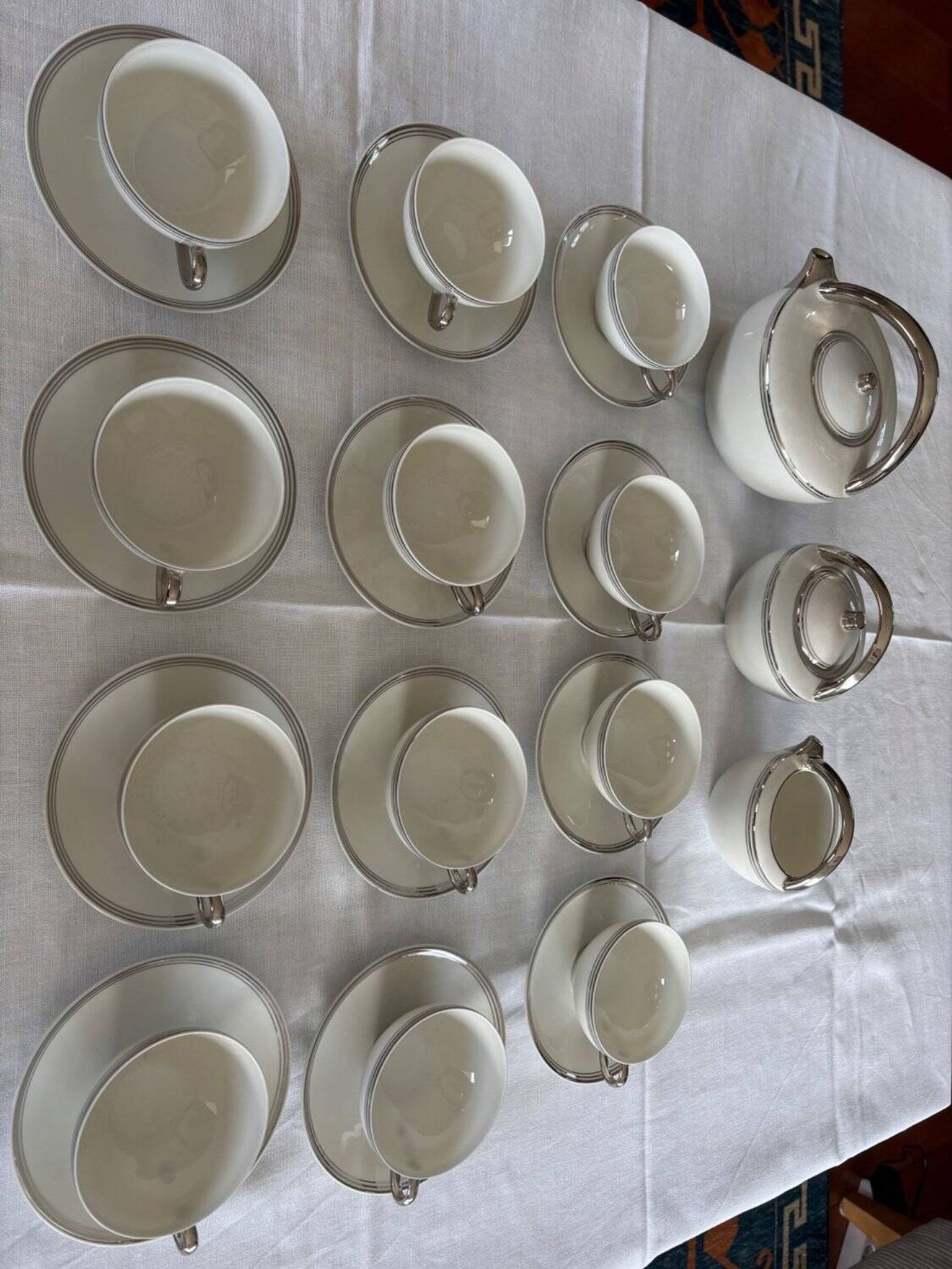 Service à thé en porcelaine Limoges Charles Ahrenfeldt filet argent Belle É