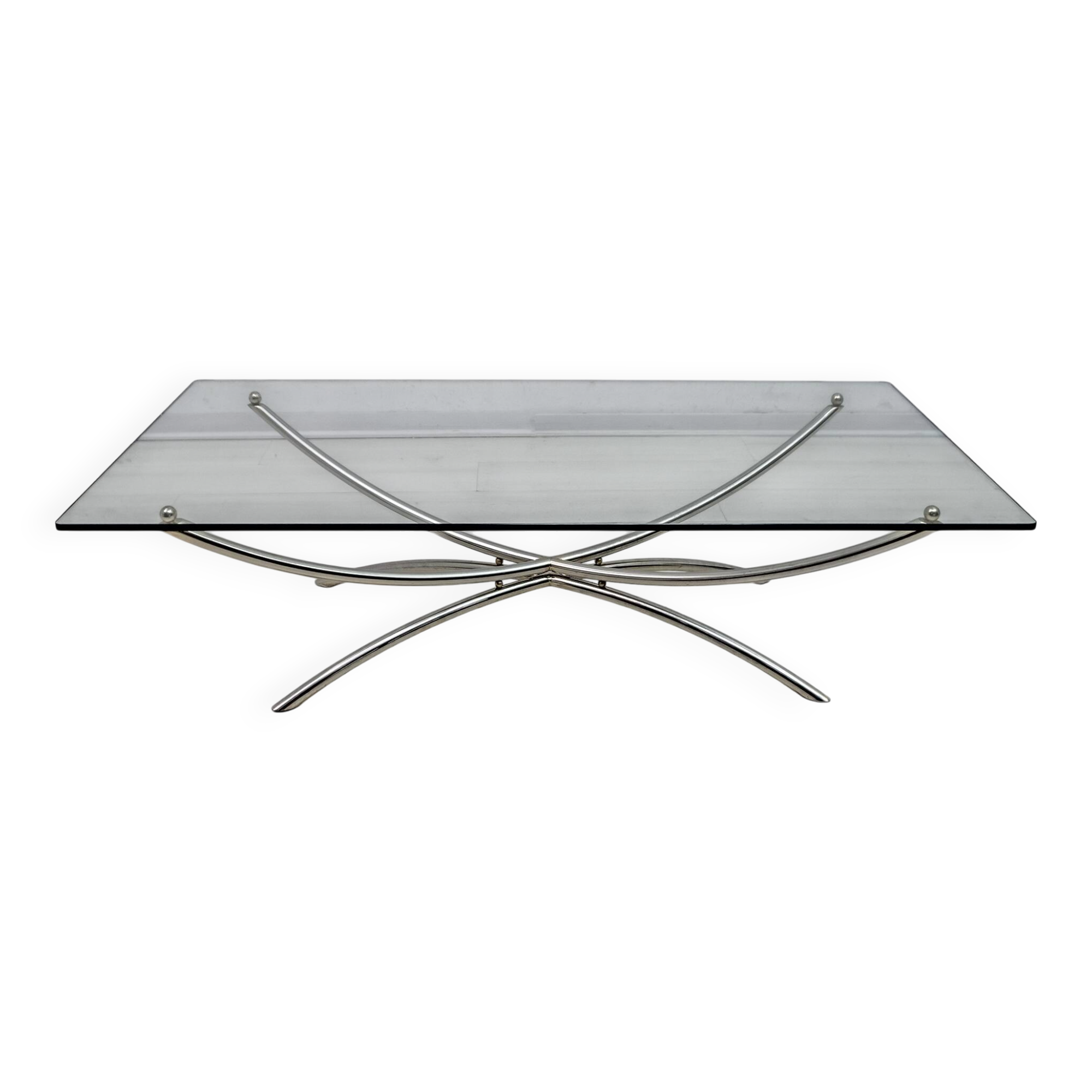 Mid-Century Modern Italian Chrome and Crystal Coffee Table, 1970s