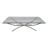 Table basse italienne moderne du milieu du siècle en chrome et cristal, années 1970