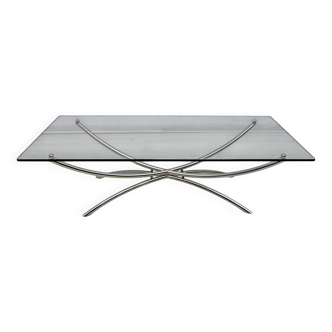 Table basse italienne moderne du milieu du siècle en chrome et cristal, années 1970