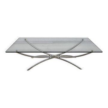 Mid-Century Modern Italian Chrome and Crystal Coffee Table, 1970s