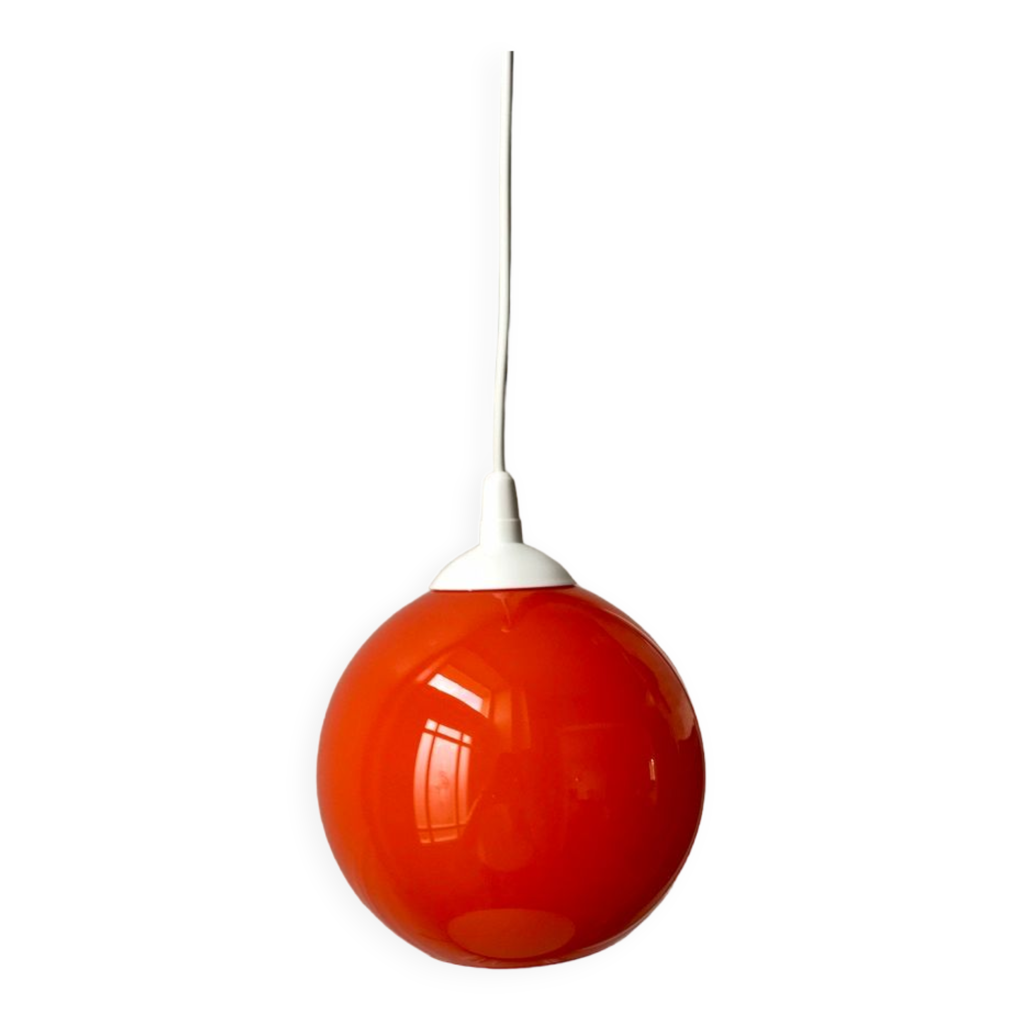 Hanging lamp ball in opaline orange 70s