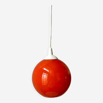 Hanging lamp ball in opaline orange 70s