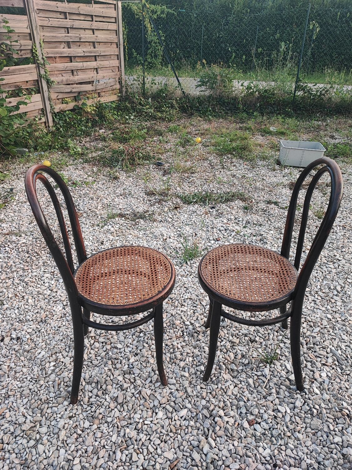 Duo chairs Thonet Austria seated cannée bistro blackened wood