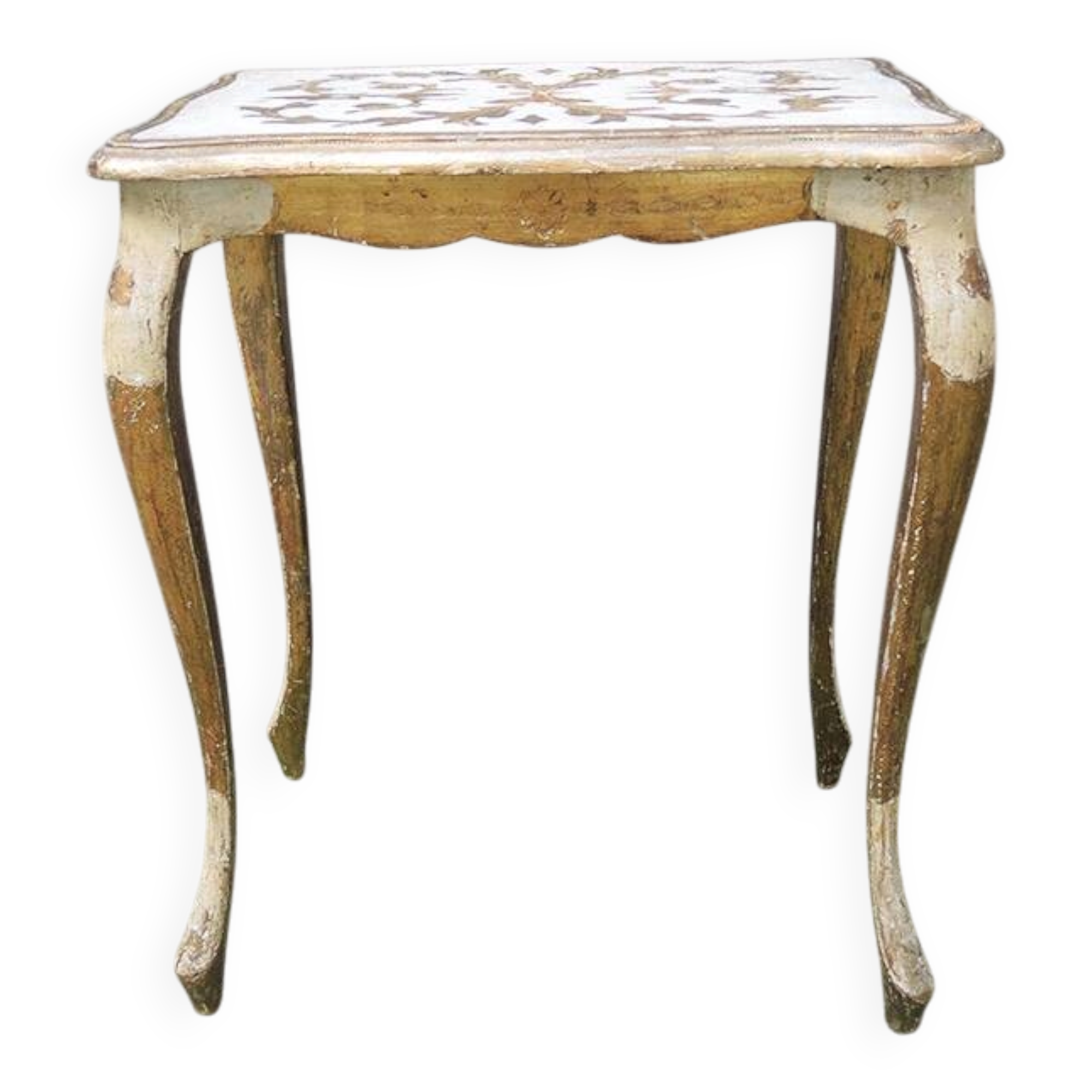Antique Florentine side table in white and gold wood.