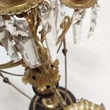 Candélabre d’onyx noir bronze et cristaux France années 1940.