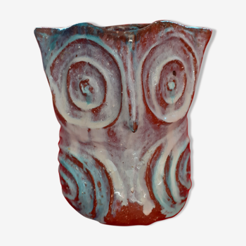 Owl vase in glazed ceramic, green-turquoise mix