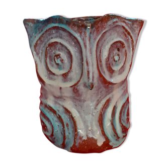 Owl vase in glazed ceramic, green-turquoise mix