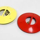 Three round 1950s wall or ceiling lamps made of metal and plexiglass shades