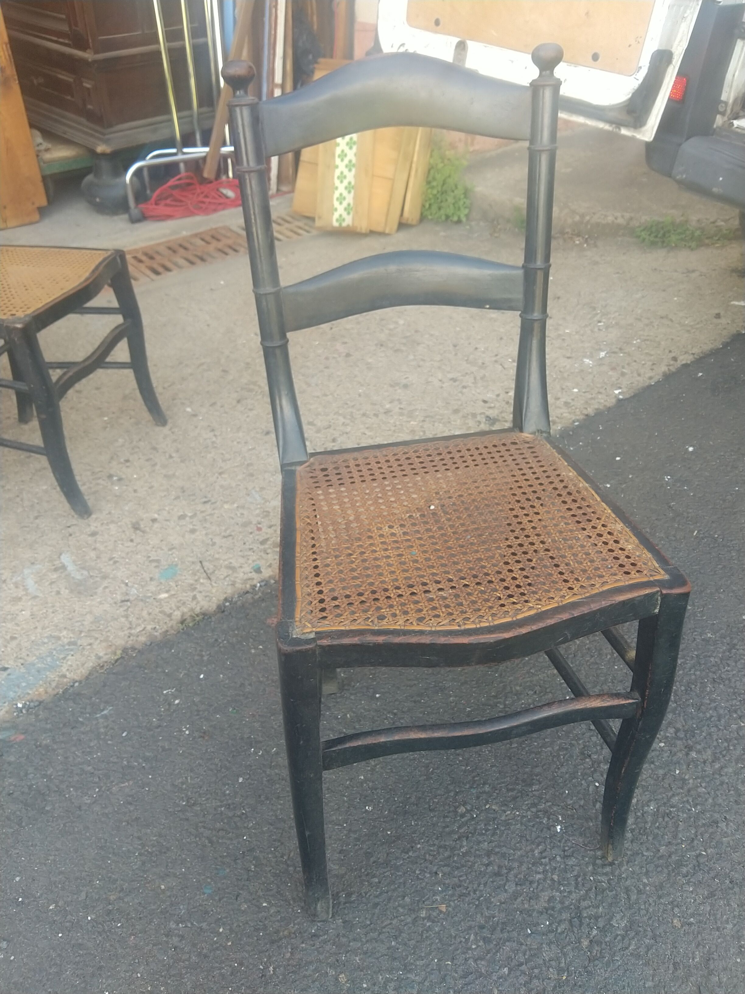 Set of 6 Napoleon III period chairs in blackened wood and caning