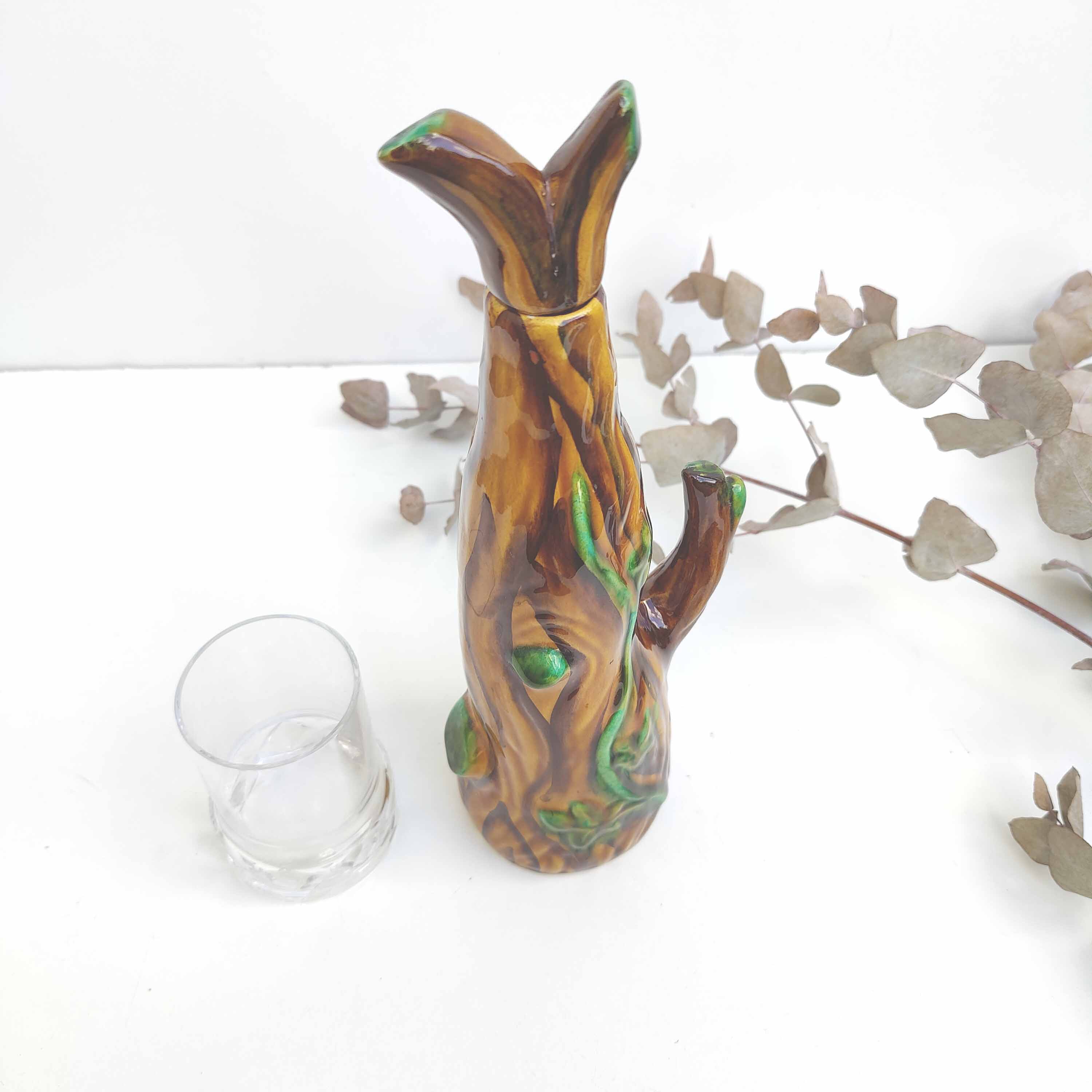 Vallauris ceramic decanter bottle tree trunk style