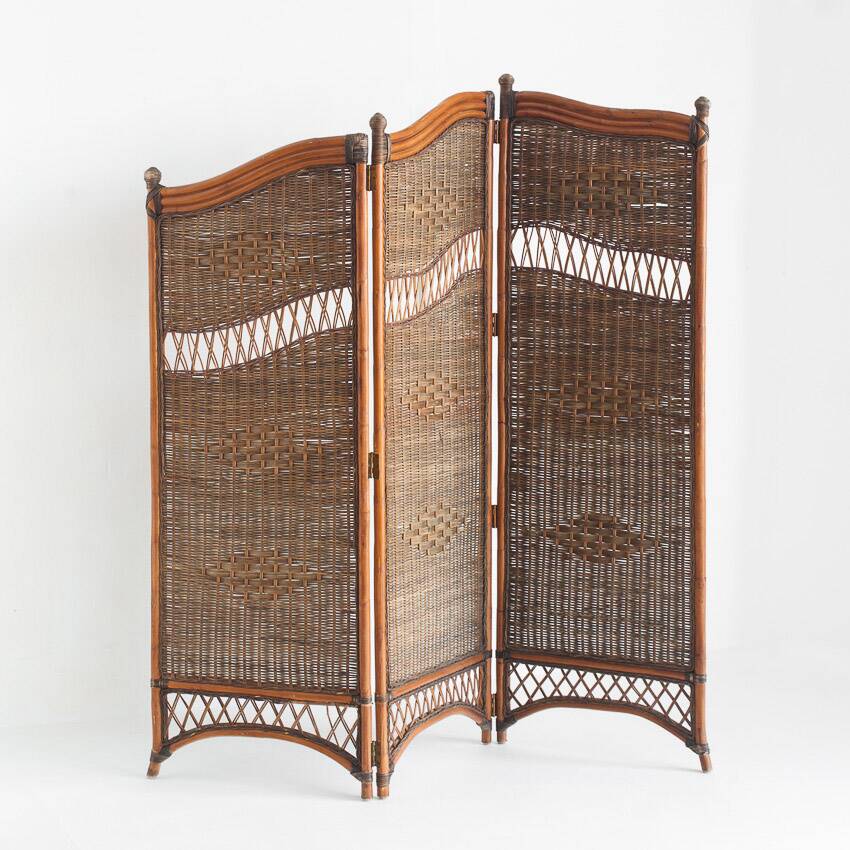 Vintage cane or rattan and wicker room divider. France, 1980s-90s