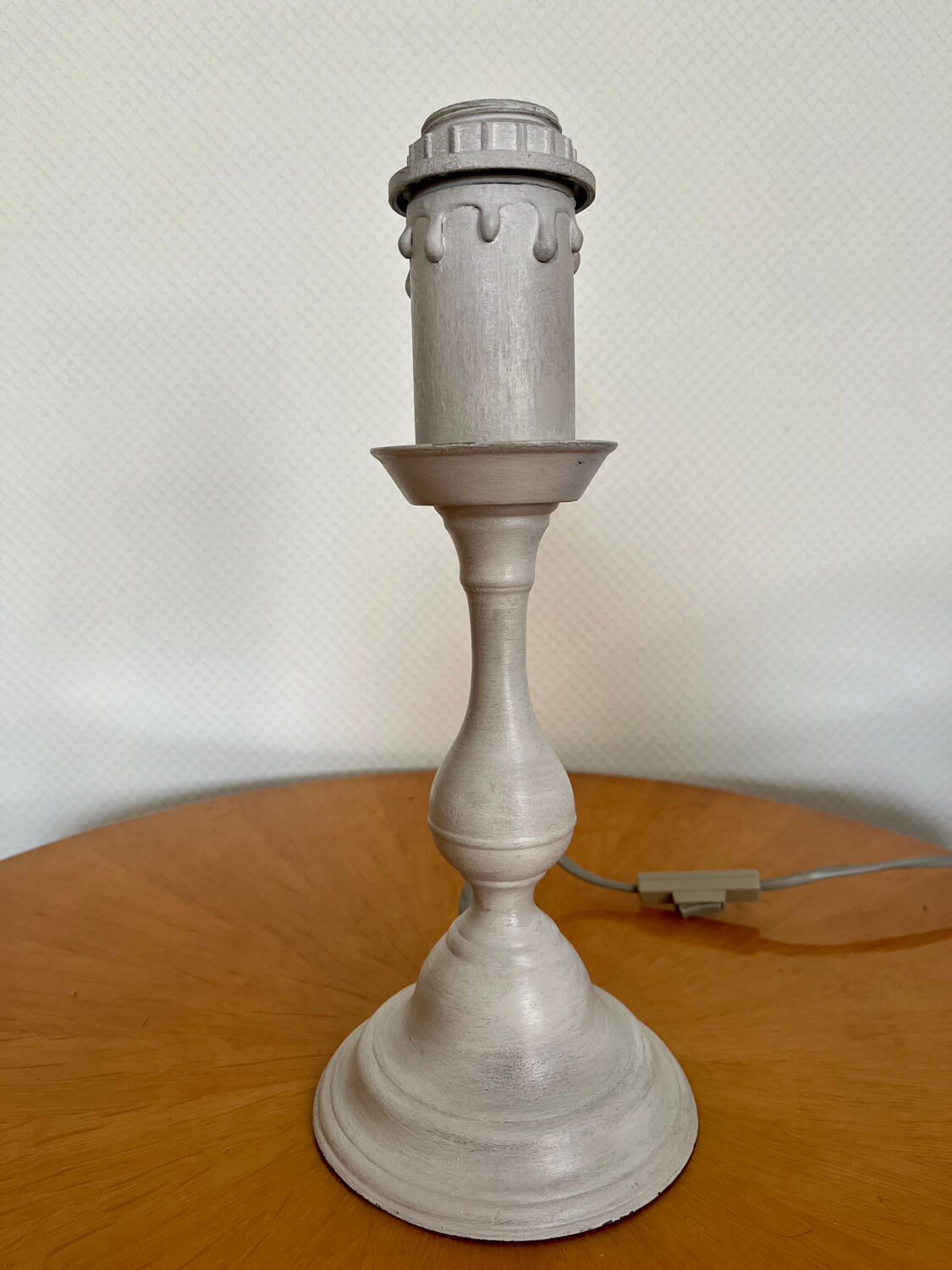 Gray patina pewter candle holder lamp base