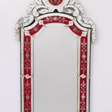Large Vintage Venetian Red Glass Etched Wall Mirror