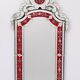 Large Vintage Venetian Red Glass Etched Wall Mirror