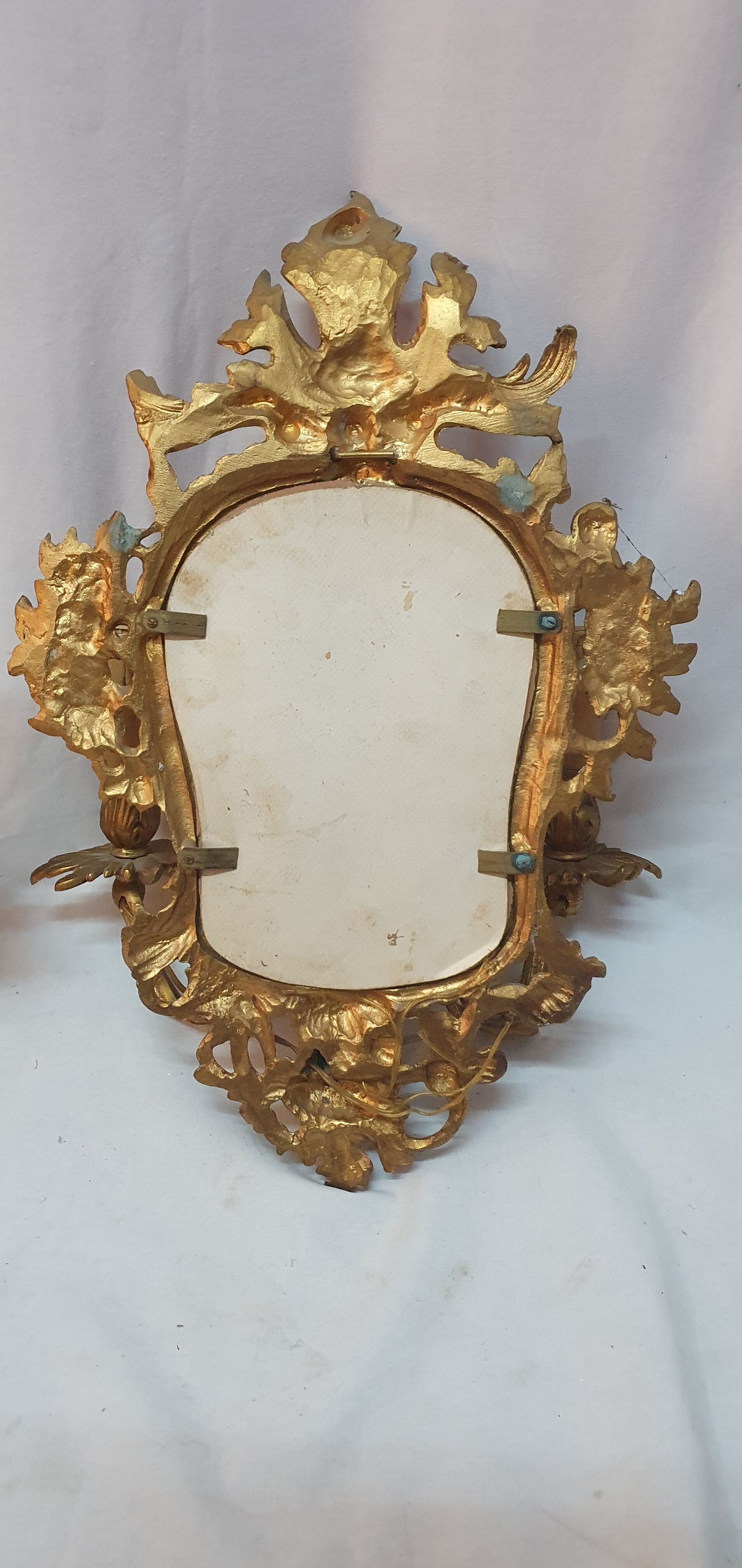 Pair of mirrors, Louis XVl wall lamps in bronze